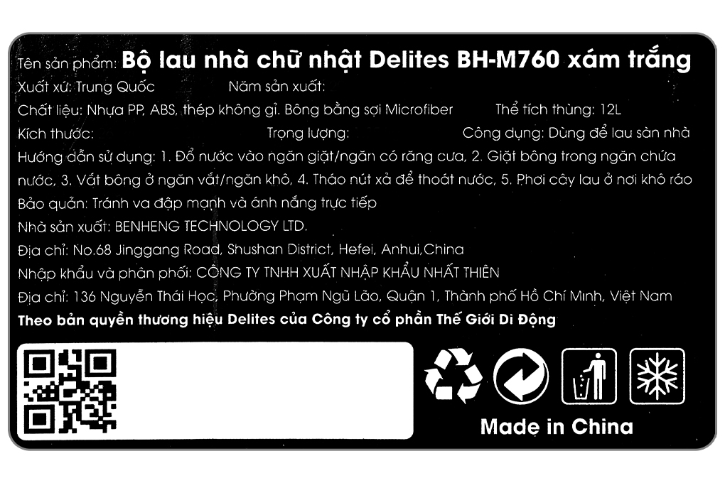 Bộ lau nhà tự vắt Delites BH-M760 Màu Trắng - Xám