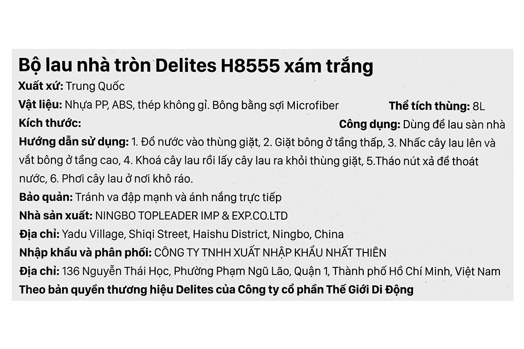 Bộ lau nhà 360 Delites H8555 Màu Trắng - Xám