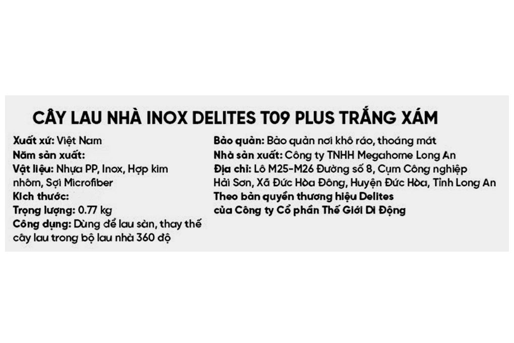 Cây lau nhà Delites T09 Plus Màu Xám