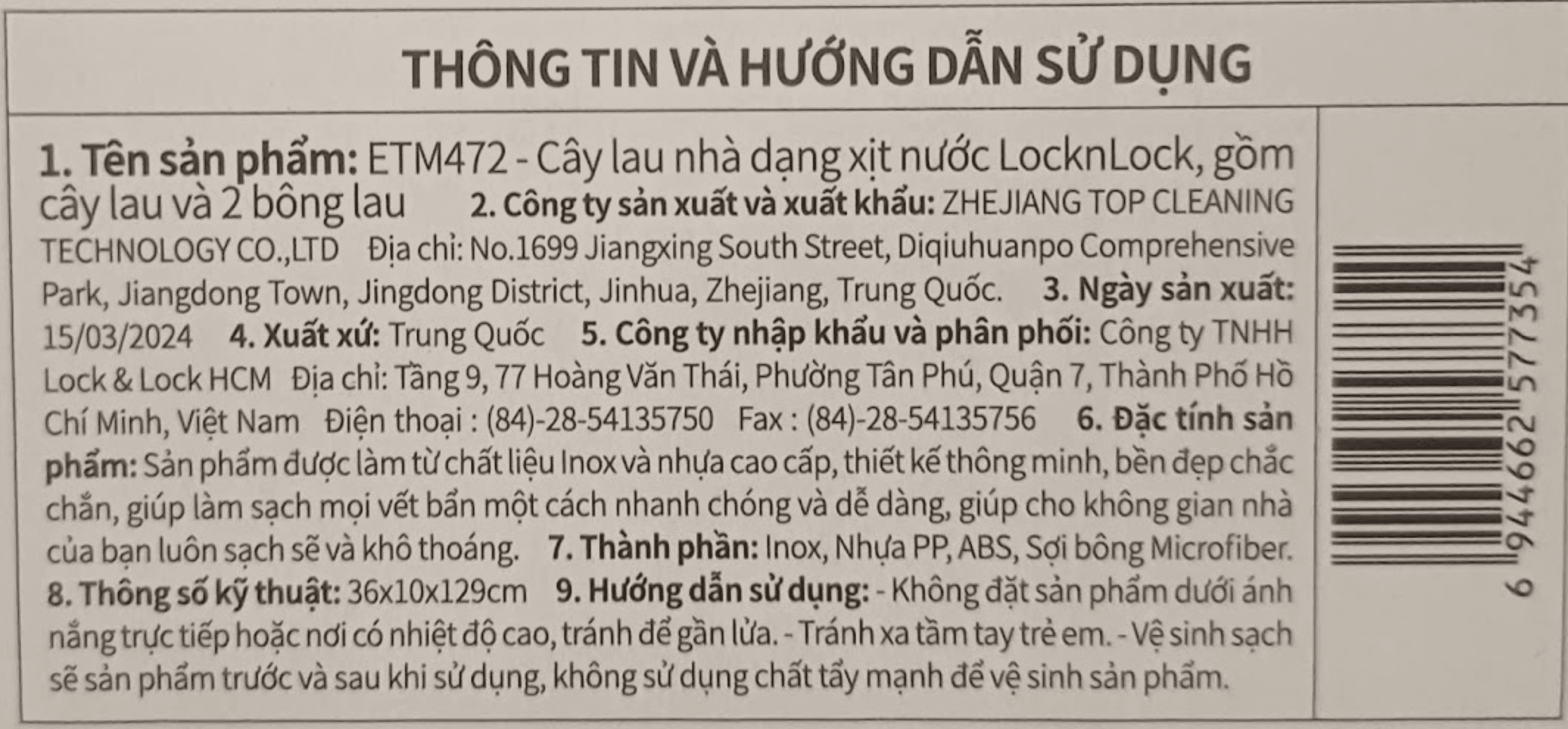 Cây lau nhà Lock&Lock ETM472