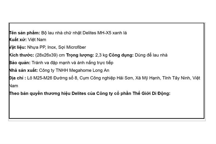 Bộ lau nhà chữ nhật Delites MH-X5 Màu Xanh - Xám