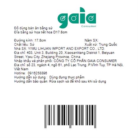 Đĩa sứ 17.8 cm GAIA ELEGANT FLORAL D17.8cm Màu Trắng