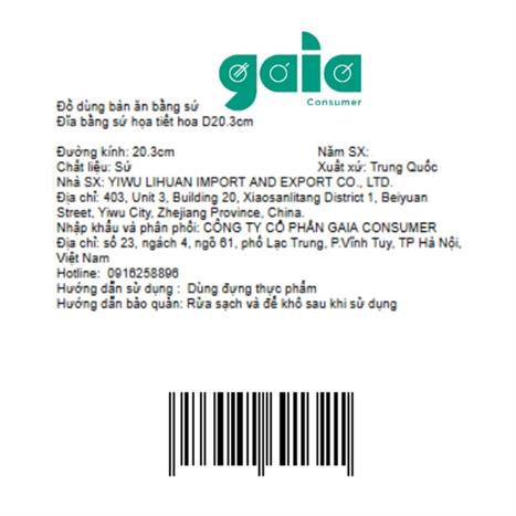 Đĩa sứ 20.3 cm GAIA ELEGANT FLORAL D20.3cm Màu Trắng