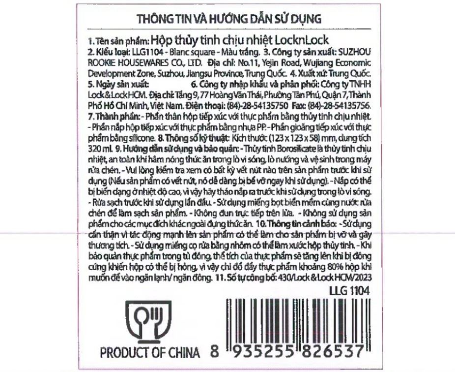 Hộp đựng thực phẩm thuỷ tinh Hàn Quốc 320 ml Lock&Lock LLG1104 Màu Trắng