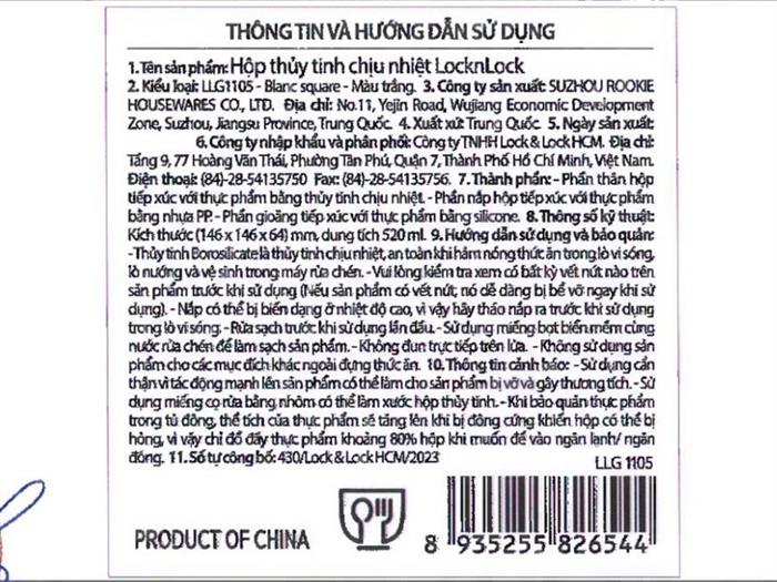 Hộp đựng thực phẩm thuỷ tinh Hàn Quốc 520 ml Lock&Lock LLG1105 Màu Trắng