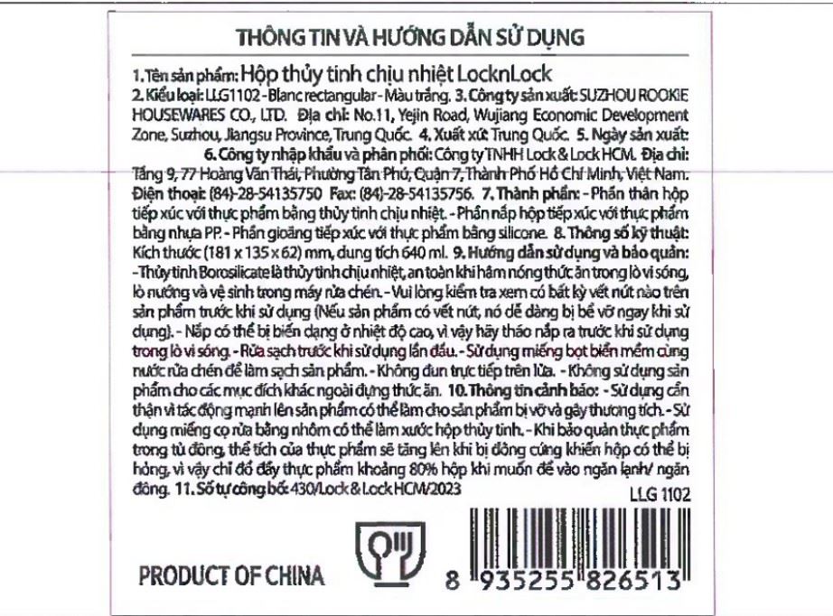 Hộp đựng thực phẩm thuỷ tinh Hàn Quốc 640 ml Lock&Lock LLG1102 Màu Trắng