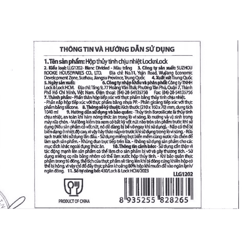Hộp đựng thực phẩm 2 ngăn thuỷ tinh 1040 ml Lock&Lock LLG1202 Màu Trắng