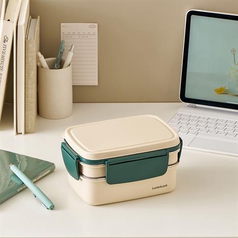 Hộp đựng thực phẩm 2 tầng inox 1600 ml Lock&Lock LCB500GRN Màu Xanh lá