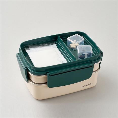 Hộp đựng thực phẩm 2 tầng inox 1600 ml Lock&Lock LCB500GRN Màu Xanh lá