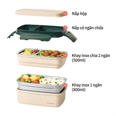 Hộp đựng thực phẩm 2 tầng inox 1600 ml Lock&Lock LCB500GRN Màu Xanh lá