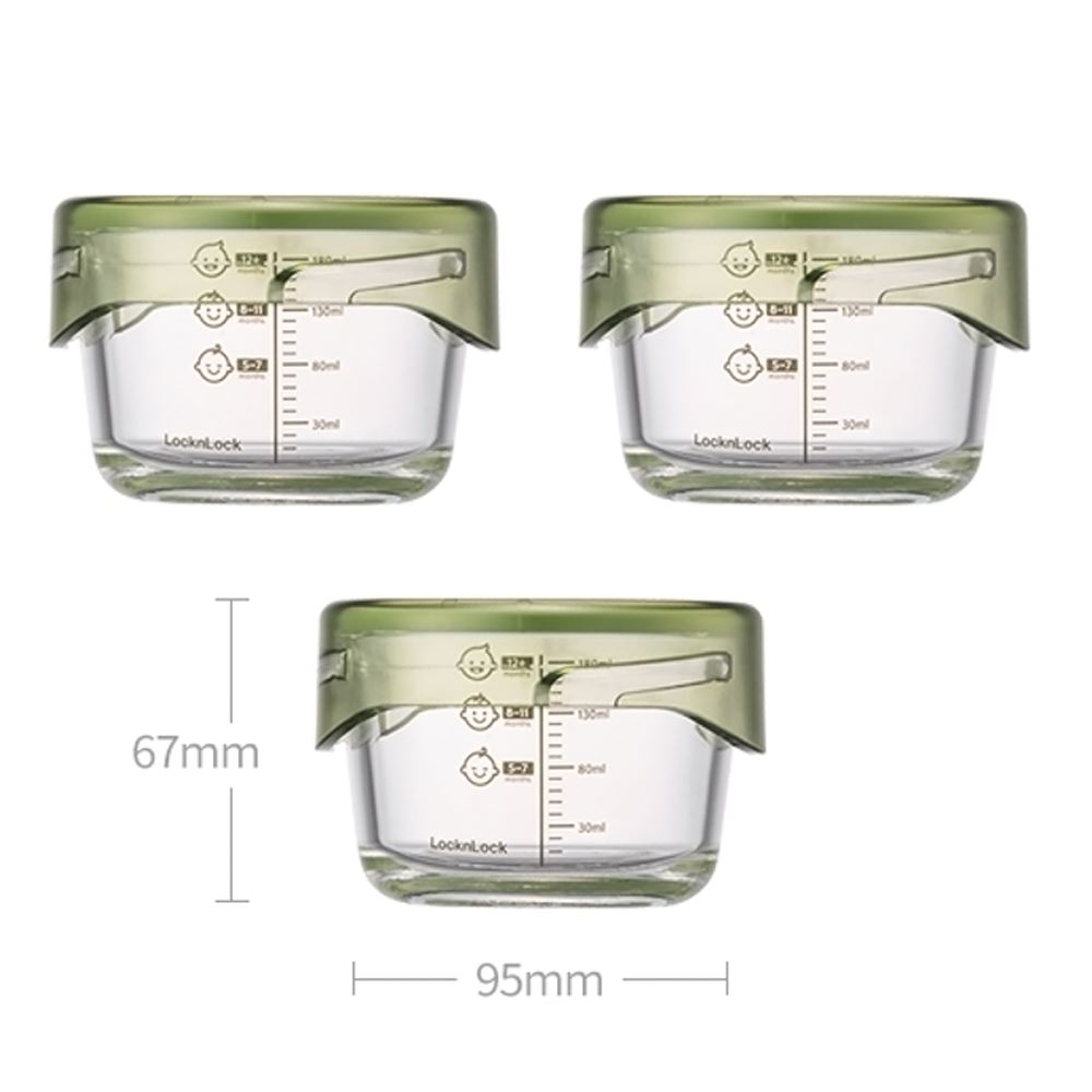 Bộ 3 hộp đựng thực phẩm thuỷ tinh 215 ml Lock&Lock LLG540S3GRN Màu Xanh lá