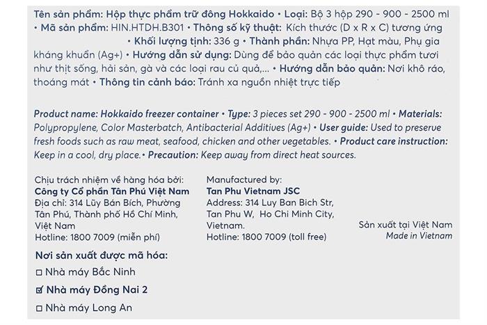 Bộ 3 hộp đựng thực phẩm nhựa Việt Nam 290 - 900 - 2500ml Inochi Hokkaido HIN.HTDH.B301 Màu Xanh dương nhạt