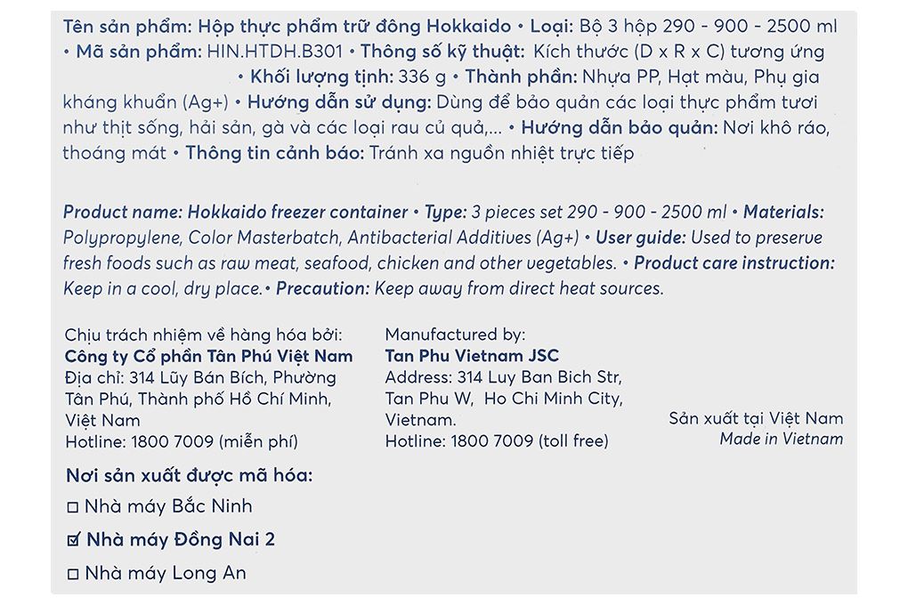 Bộ 3 hộp đựng thực phẩm nhựa Việt Nam 290 - 900 - 2500ml Inochi Hokkaido HIN.HTDH.B301 Màu Xanh dương nhạt