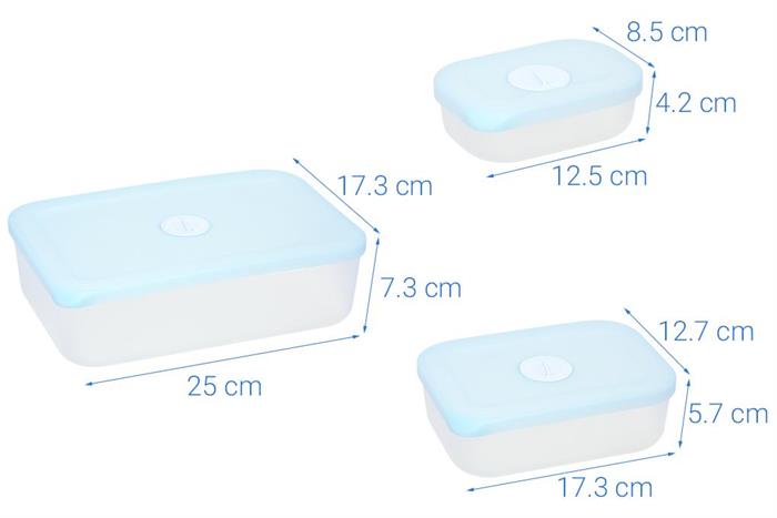 Bộ 3 hộp đựng thực phẩm nhựa Việt Nam 290 - 900 - 2500ml Inochi Hokkaido HIN.HTDH.B301 Màu Xanh dương nhạt