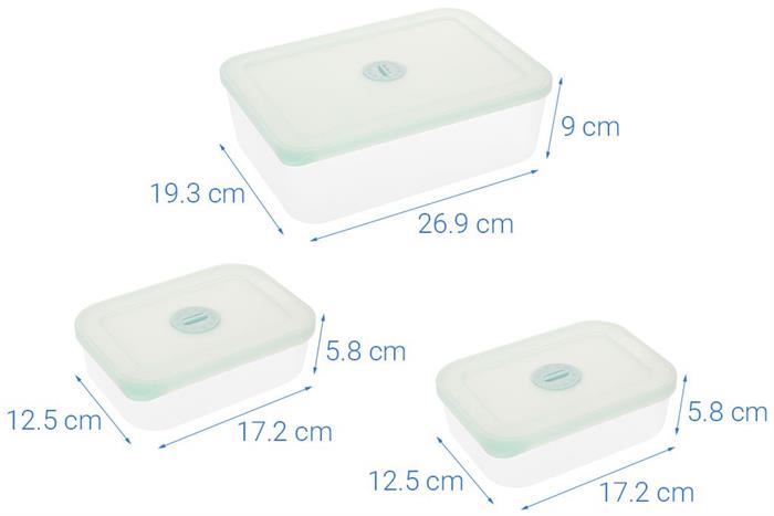 Bộ 7 hộp đựng thực phẩm nhựa Việt Nam 290 - 900 - 3600 ml Inochi HIN.HTDH.B701 Màu Xanh mint
