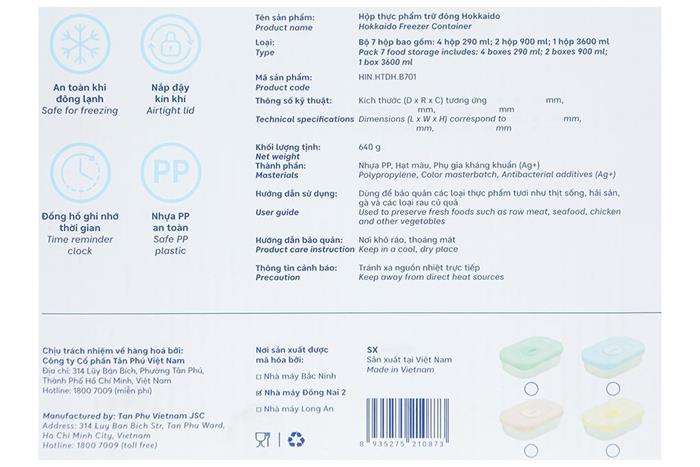 Bộ 7 hộp đựng thực phẩm nhựa Việt Nam 290 - 900 - 3600 ml Inochi HIN.HTDH.B701 Màu Xanh mint