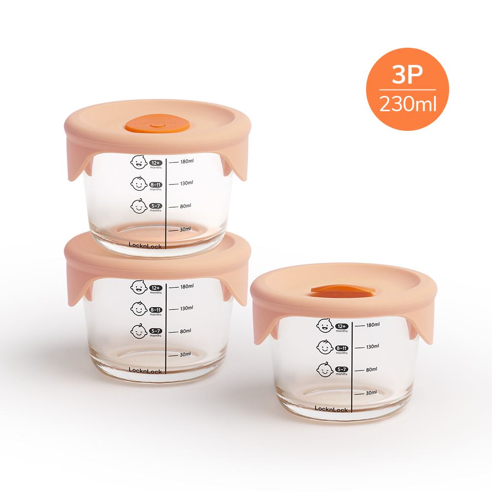Bộ 3 hộp đựng thực phẩm thuỷ tinh 230 ml Lock&Lock LLG508S3 Màu Hồng phấn