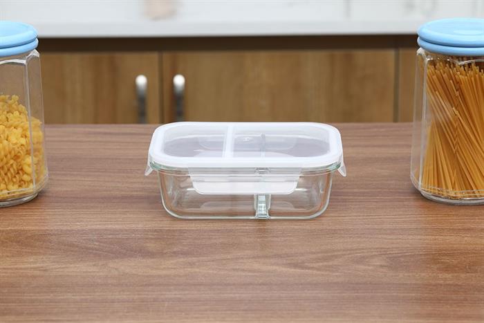 Hộp đựng thực phẩm 2 ngăn thuỷ tinh 640 ml Lock&Lock LLG1201 Màu Trắng
