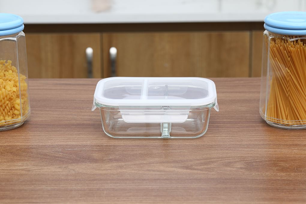 Hộp đựng thực phẩm 2 ngăn thuỷ tinh 640 ml Lock&Lock LLG1201 Màu Trắng