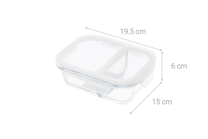 Hộp đựng thực phẩm 2 ngăn thuỷ tinh 640 ml Lock&Lock LLG1201 Màu Trắng
