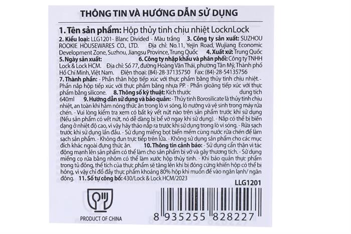 Hộp đựng thực phẩm 2 ngăn thuỷ tinh 640 ml Lock&Lock LLG1201 Màu Trắng