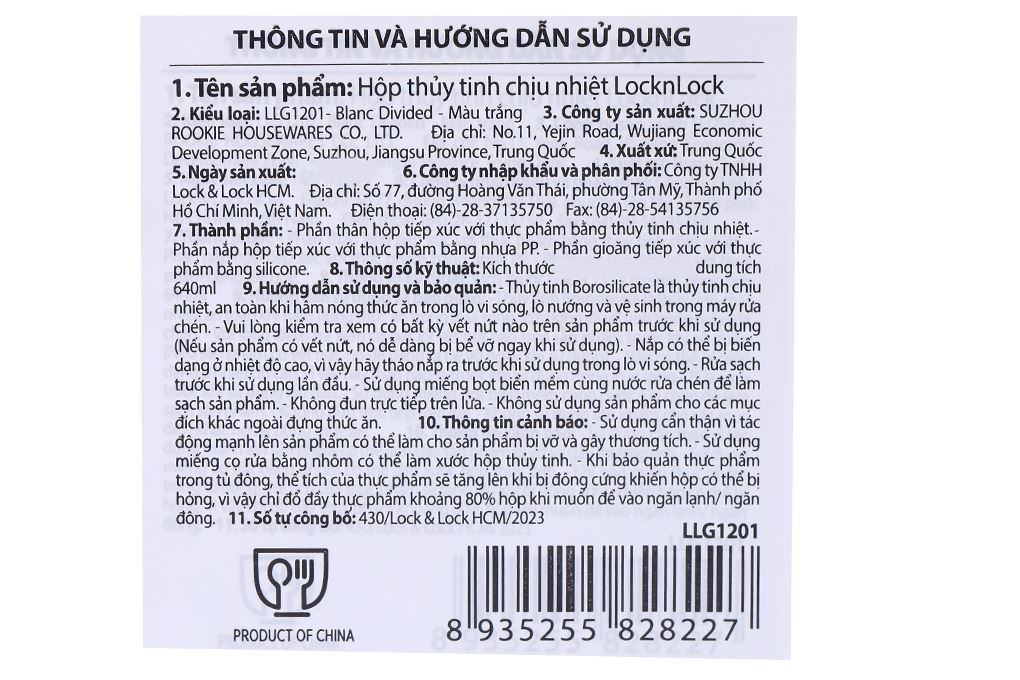 Hộp đựng thực phẩm 2 ngăn thuỷ tinh 640 ml Lock&Lock LLG1201 Màu Trắng