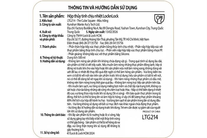 Hộp đựng thực phẩm thủy tinh 500 ml LocknLock LTG214