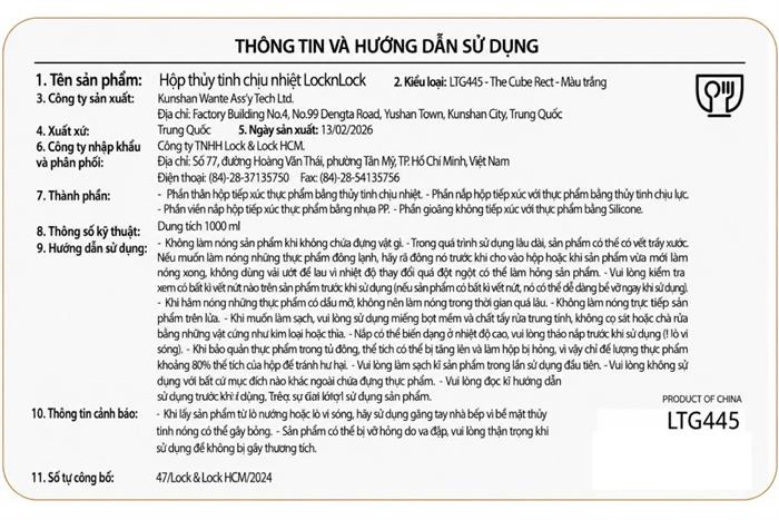 Hộp đựng thực phẩm thủy tinh LocknLock 1000 ml LTG445