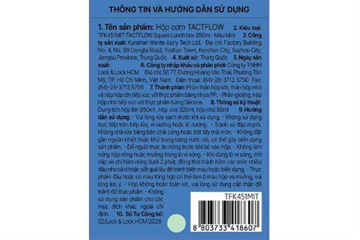 Hộp đựng thực phẩm 850 ml Tactflow TFK451MIT Màu Xanh mint