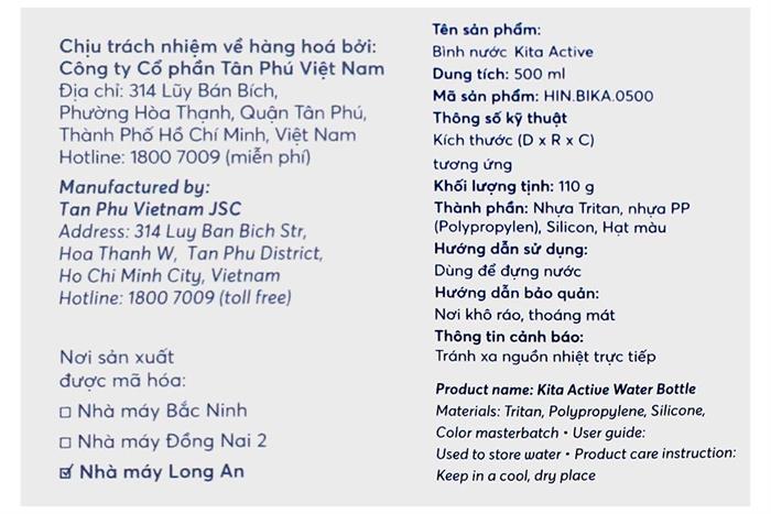 Bình đựng nước nhựa Tritan 500 ml Inochi Kita Active HIN.BIKA.0500 Màu Xanh đậm