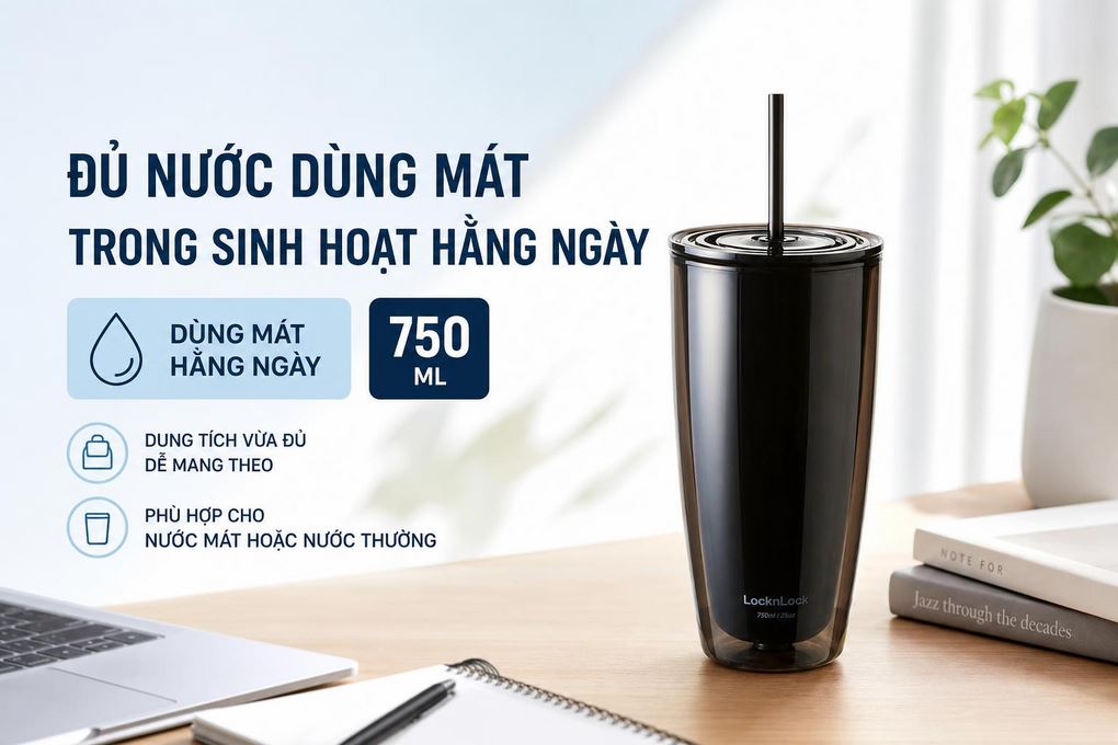 Bình đựng nước nhựa 750 ml Lock&Lock HAP507BLK Màu Đen