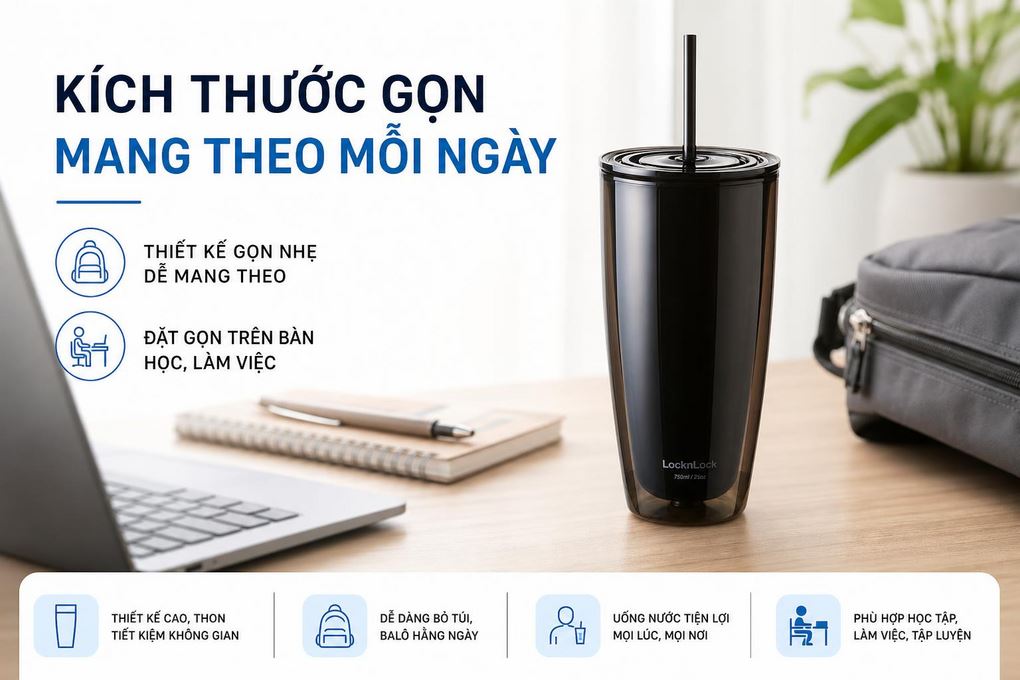Bình đựng nước nhựa 750 ml Lock&Lock HAP507BLK Màu Đen