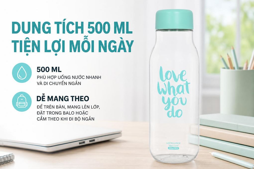 Bình đựng nước nhựa 500 ml Lock&Lock HAP654B Màu Xanh