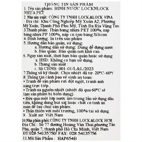 Bình đựng nước nhựa 500 ml Lock&Lock HAP654B Màu Xanh