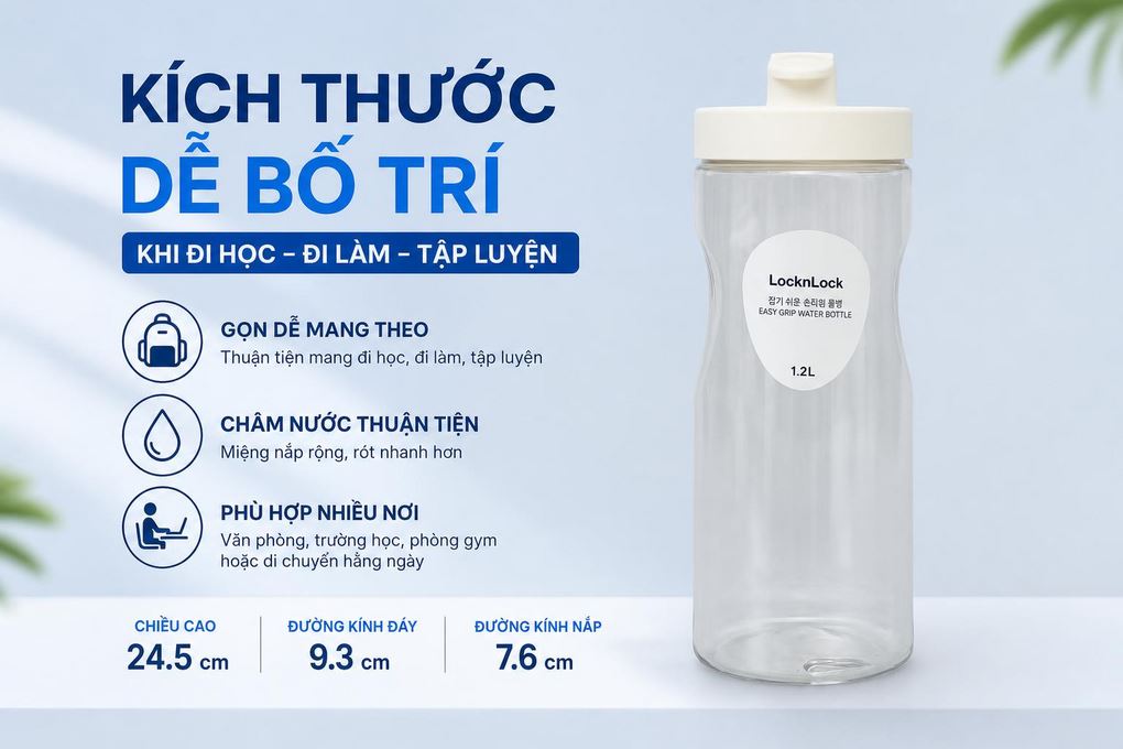 Bình đựng nước nhựa 1200 ml Lock&Lock HAP813WHT Màu Trắng