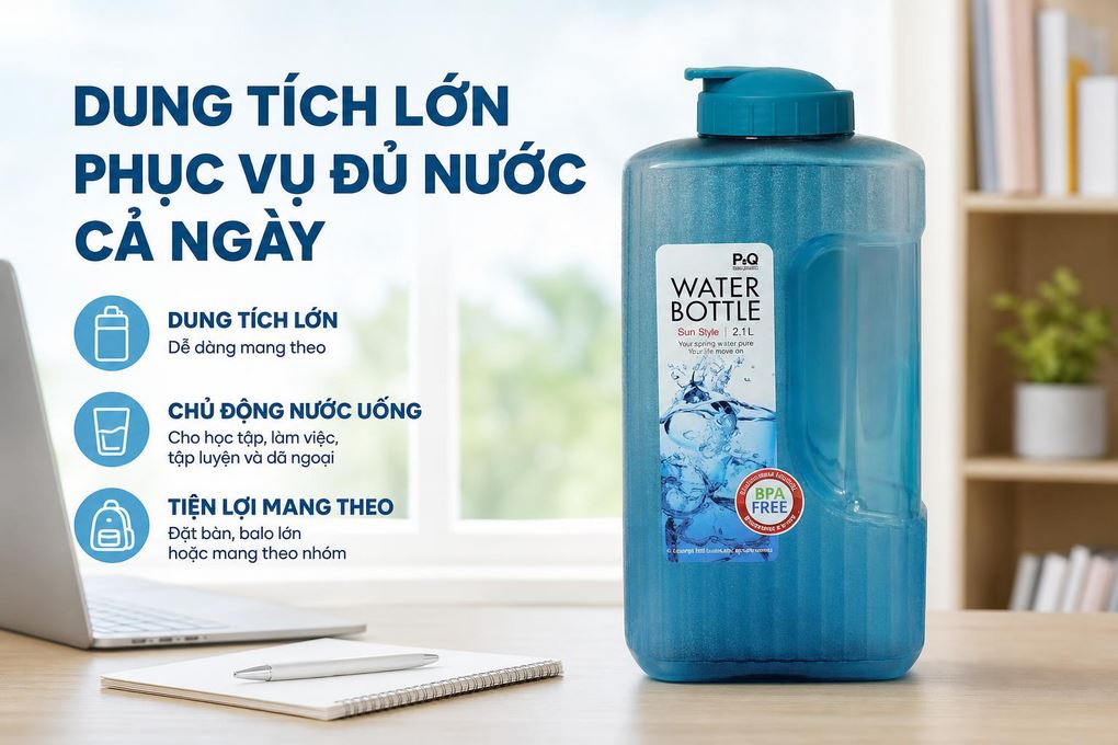 Bình đựng nước nhựa 2100 ml Lock&Lock HAP736 - Xanh Dương Màu Xanh