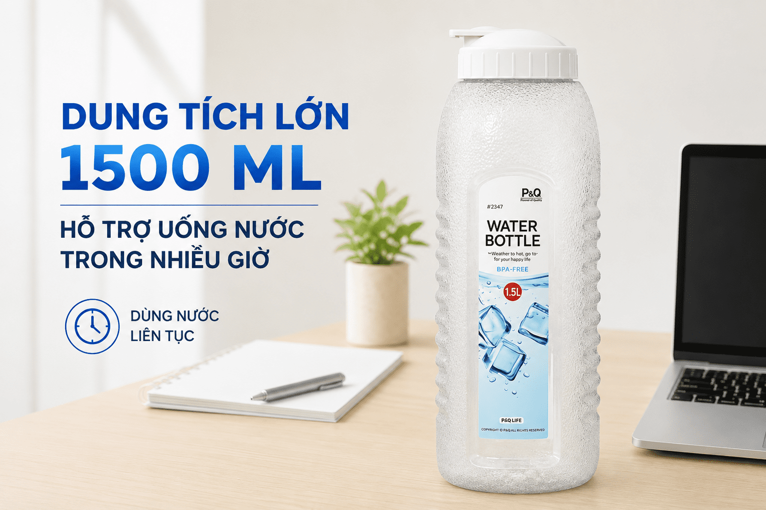 Bình đựng nước nhựa 1500 ml Lock&Lock HAP731 Màu Trắng