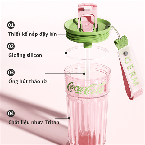 Bình đựng nước nhựa 450 ml GERM GE-CK24SS-S74 Màu Hồng