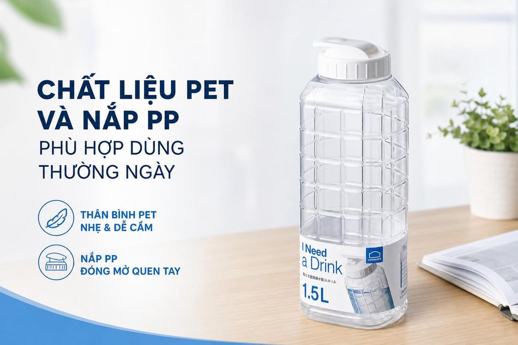 Bình đựng nước nhựa PET 1500 ml Lock&Lock HAP812 Màu Trắng
