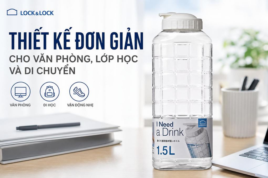 Bình đựng nước nhựa PET 1500 ml Lock&Lock HAP812 Màu Trắng