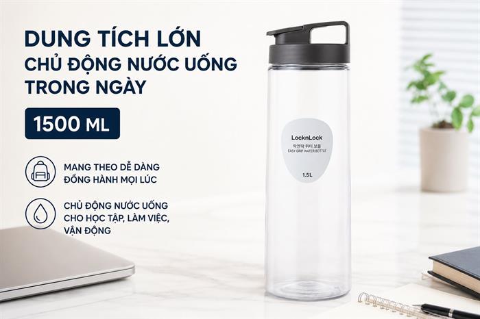 Bình đựng nước nhựa PET 1500 ml Lock&Lock HAP814GRY Màu Xám