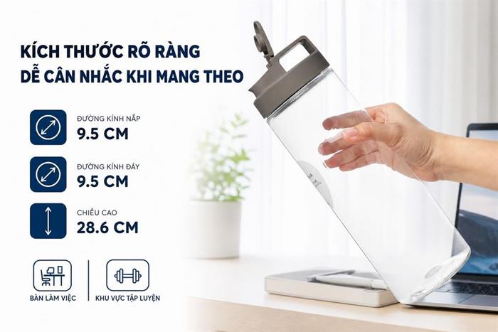 Bình đựng nước nhựa PET 1500 ml Lock&Lock HAP814GRY Màu Xám