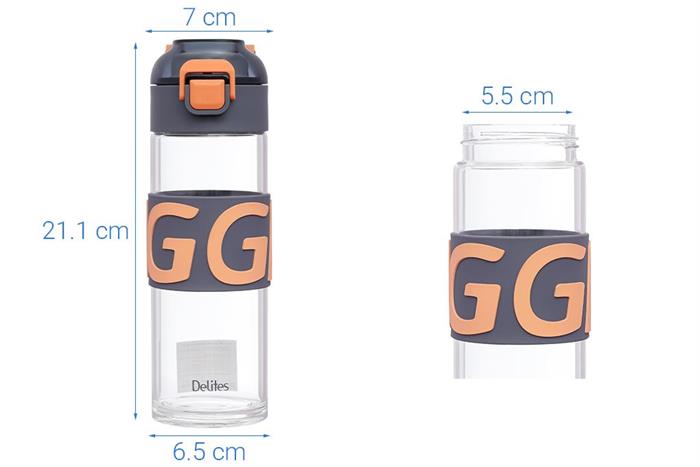 Bình đựng nước thủy tinh 460 ml Delites BL-2381 Màu Xám xanh