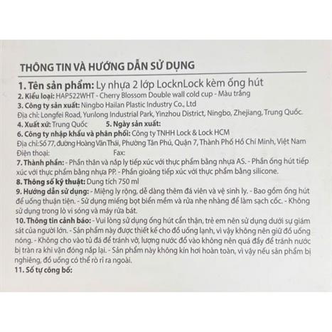 Ly nhựa 750 ml Lock&Lock HAP522WHT Màu Trắng