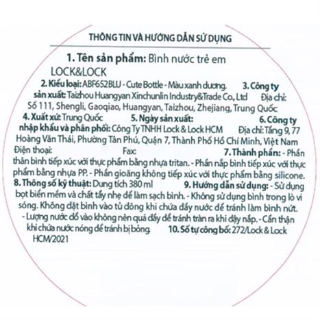 Bình đựng nước nhựa trẻ em 380 ml LocknLock ABF652BLU Màu Xanh dương nhạt