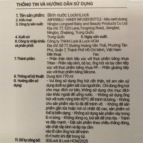 Bình đựng nước nhựa 770 ml LocknLock ABF916BLU Màu Xanh Dương