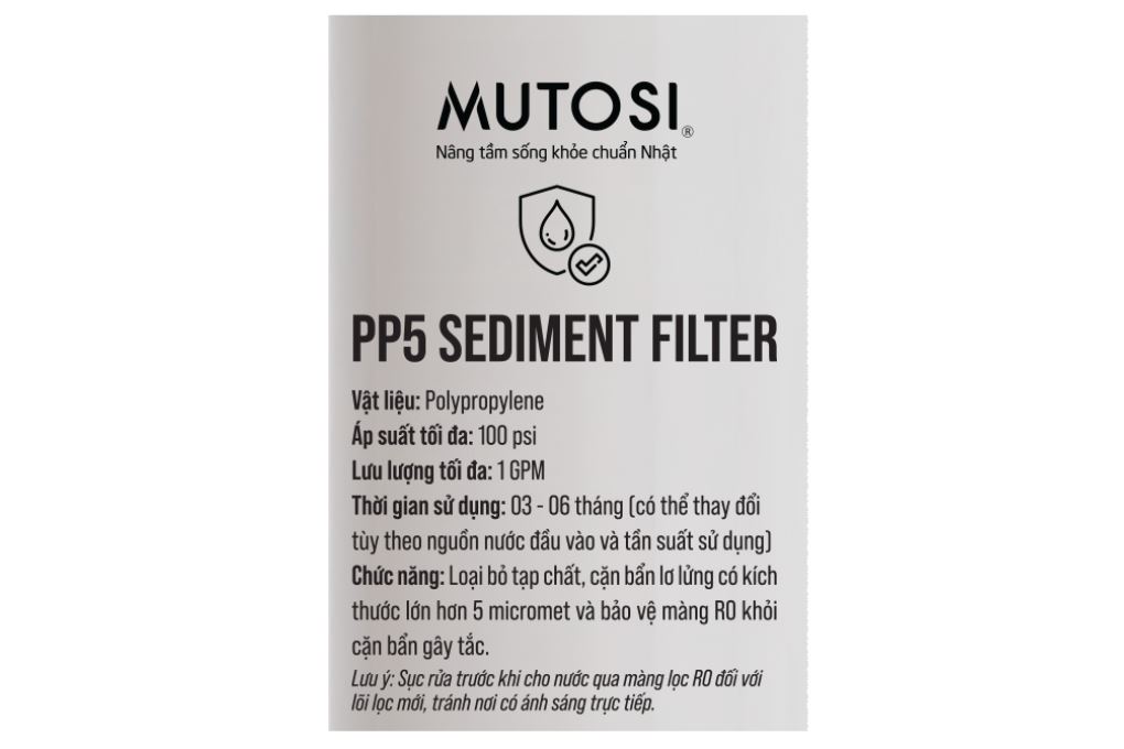 Lõi lọc thô Mutosi số 1 PP 5 micron 10 inch thay nhanh Màu Trắng