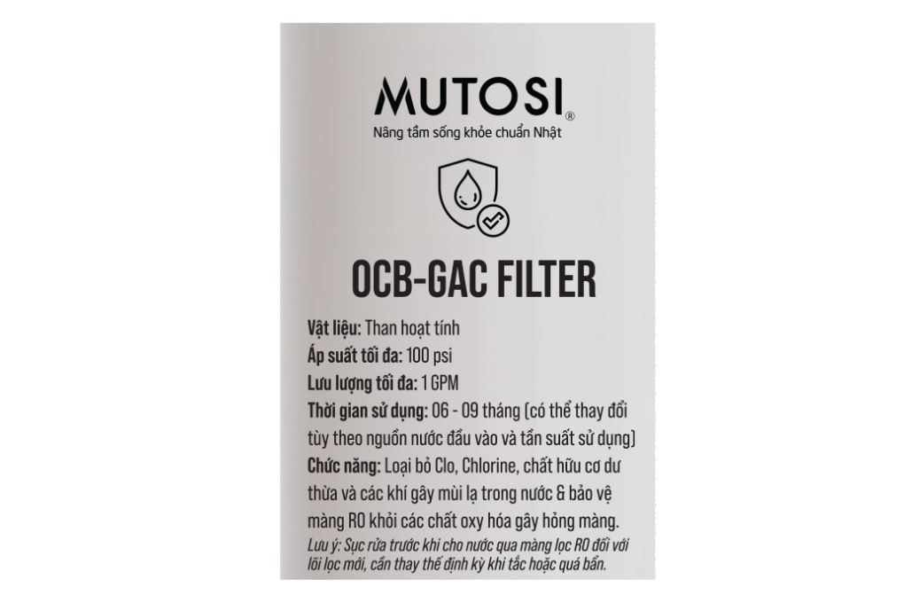 Lõi lọc thô Mutosi số 2 OCB-GAC 10 inch thay nhanh Màu Trắng