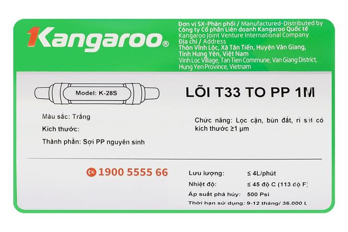 Lõi lọc thô Kangaroo số 3 T33 to PP 1M (SX) Màu Trắng