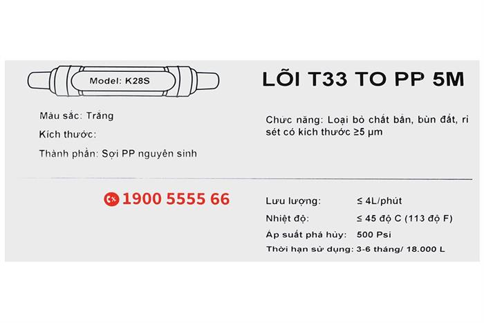 Lõi lọc thô Kangaroo số 1 T33 to PP 5M (SX) Màu Trắng